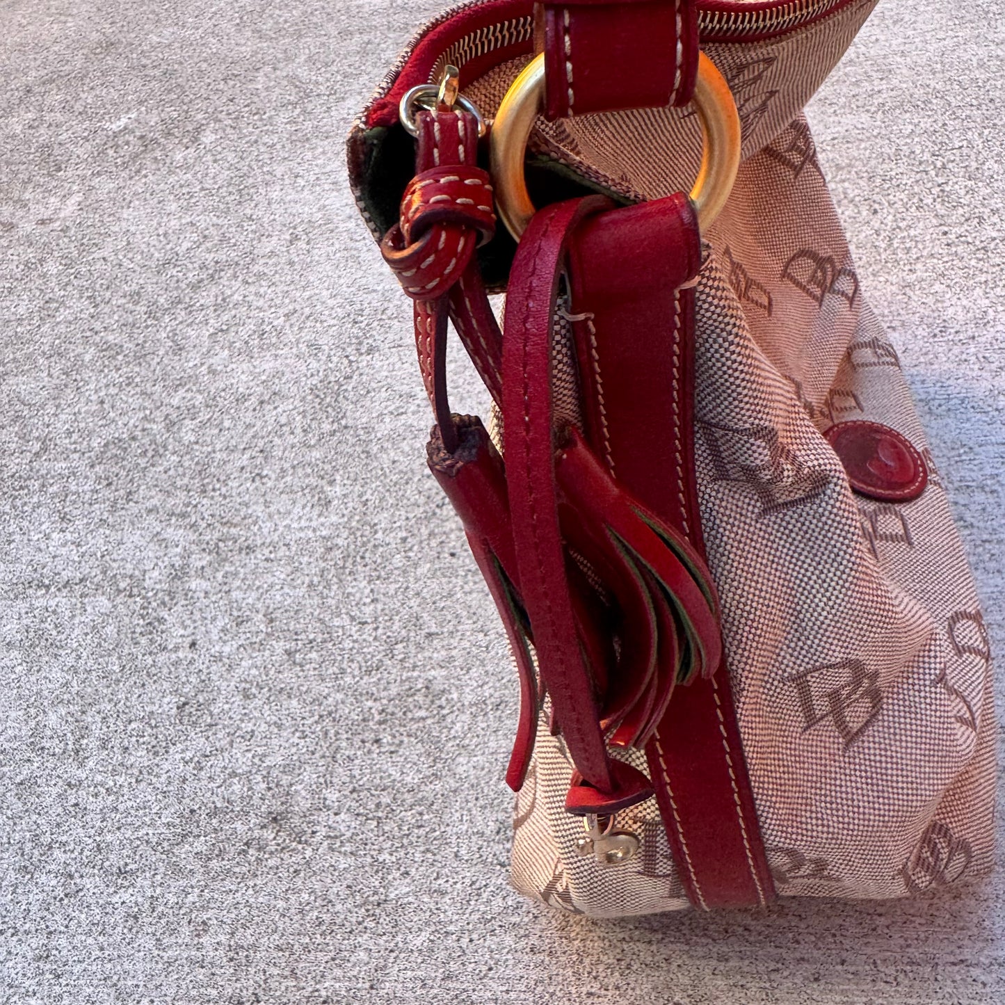 Dooney and Bourke Vintage Monogram Canvas Tassle Shoulder Bag and Wallet