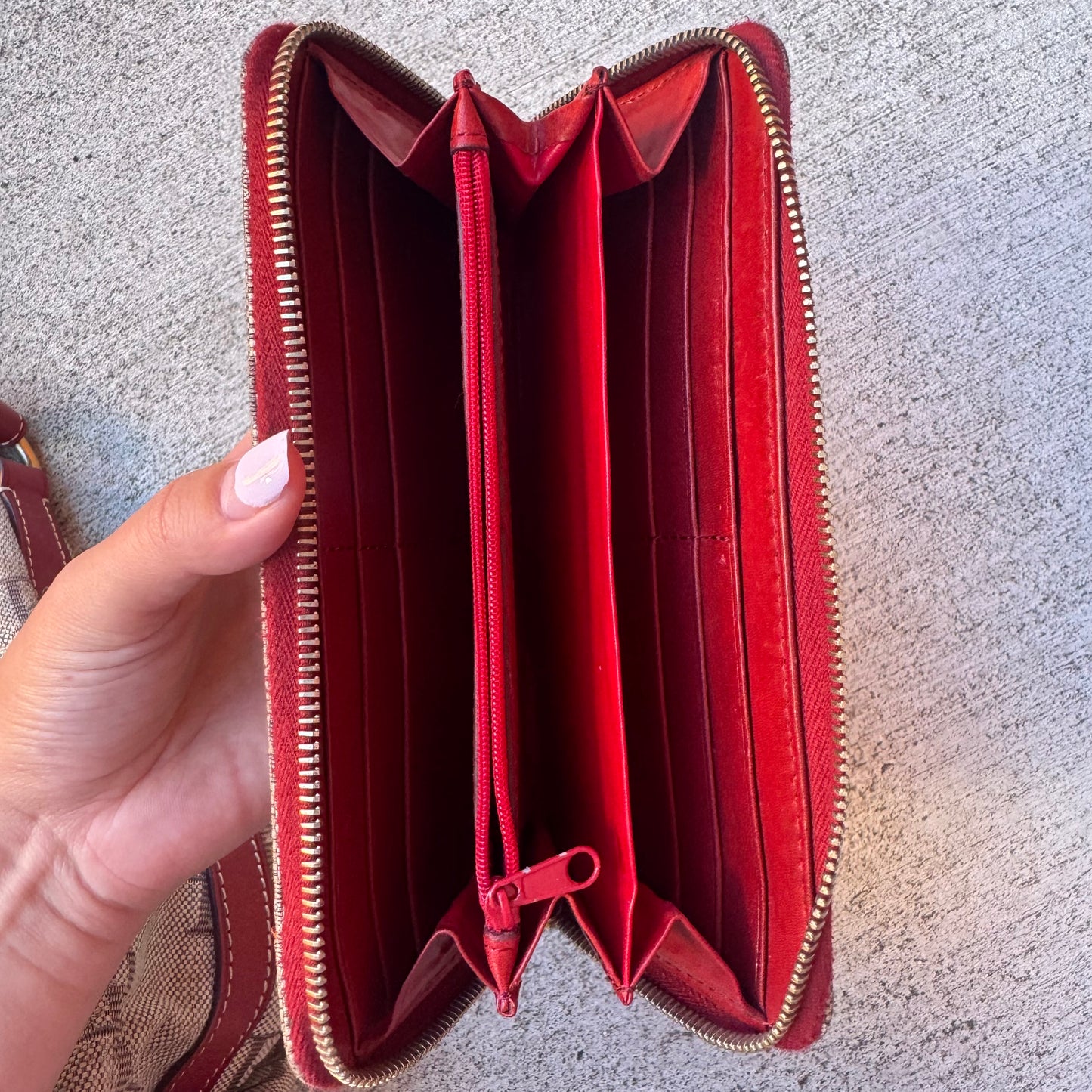 Dooney and Bourke Vintage Monogram Canvas Tassle Shoulder Bag and Wallet