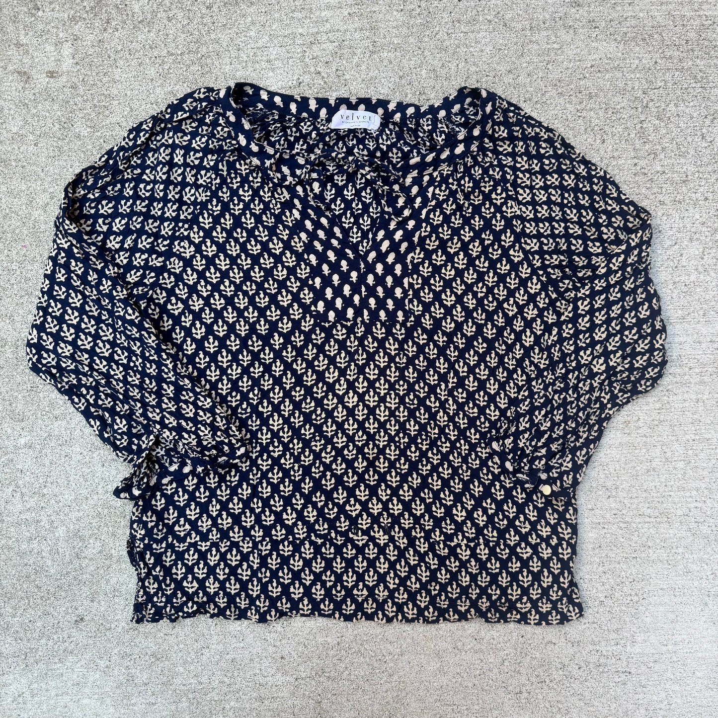 Velvet By Graham and Spencer Navy Batik Floral Print Top