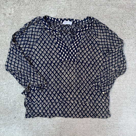 Velvet By Graham and Spencer Navy Batik Floral Print Top