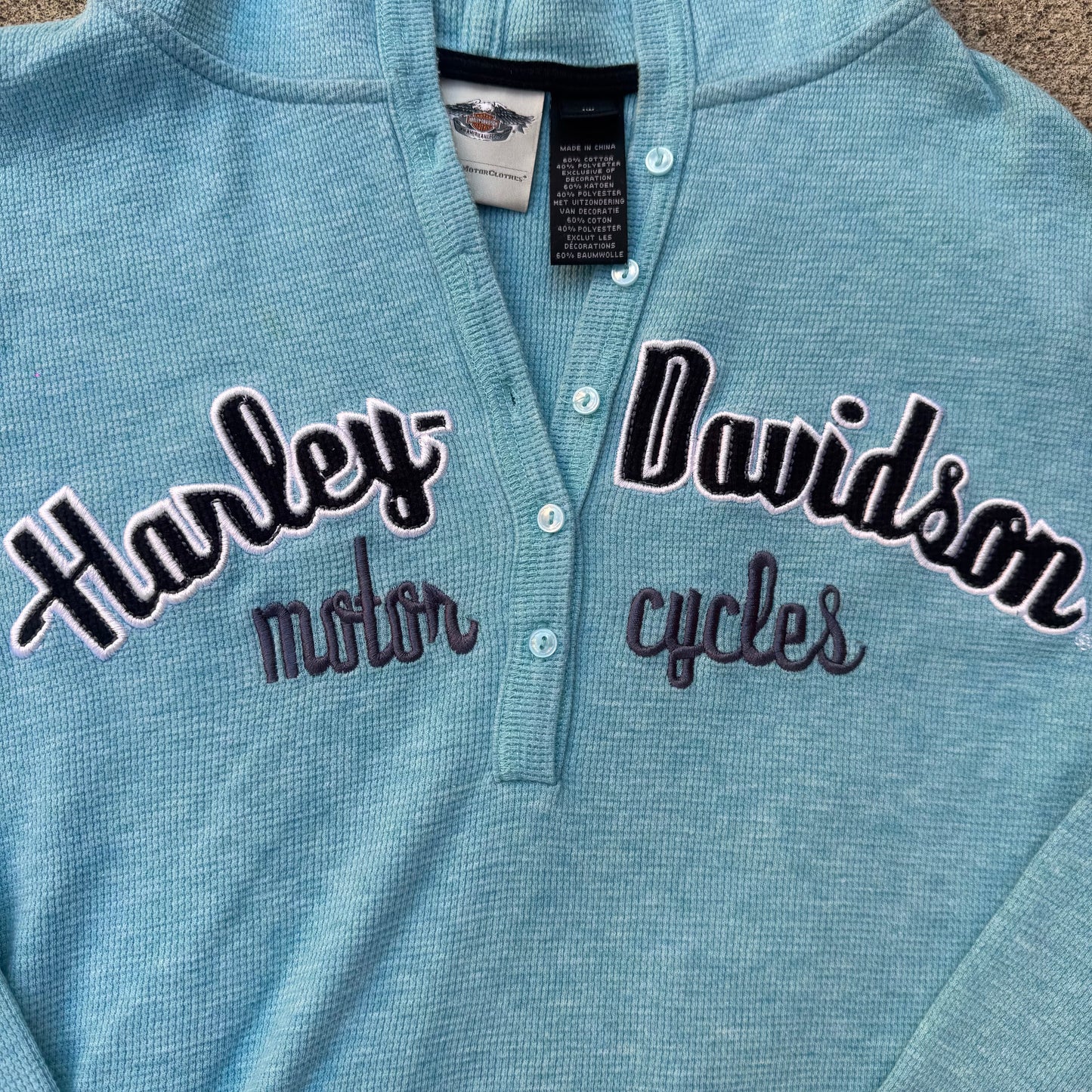 Harley Davidson Waffle Knit Hooded Long Sleeve