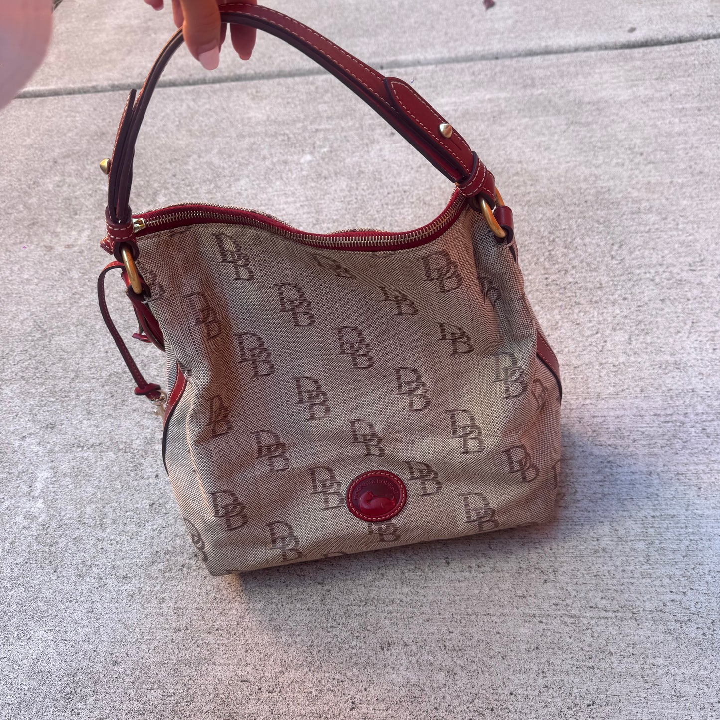 Dooney and Bourke Vintage Monogram Canvas Tassle Shoulder Bag and Wallet